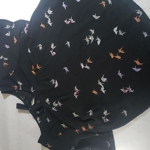 Torrid Women's 3X Paper Crane Origami Black Blouse